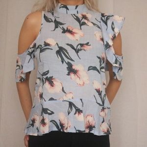 floral shoulder cut blouse